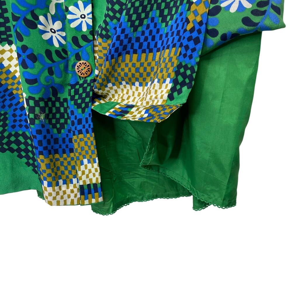 Anthropologie MOULINETTE SOEURS Silk Dress Green Blue Rainforest Morning Sz 2 - Picture 11 of 12